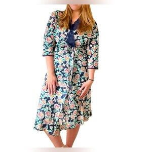 Vintage Vanity Fair S Floral Navy Daisy Robe Nightgown Housecoat Hollywood 1980s